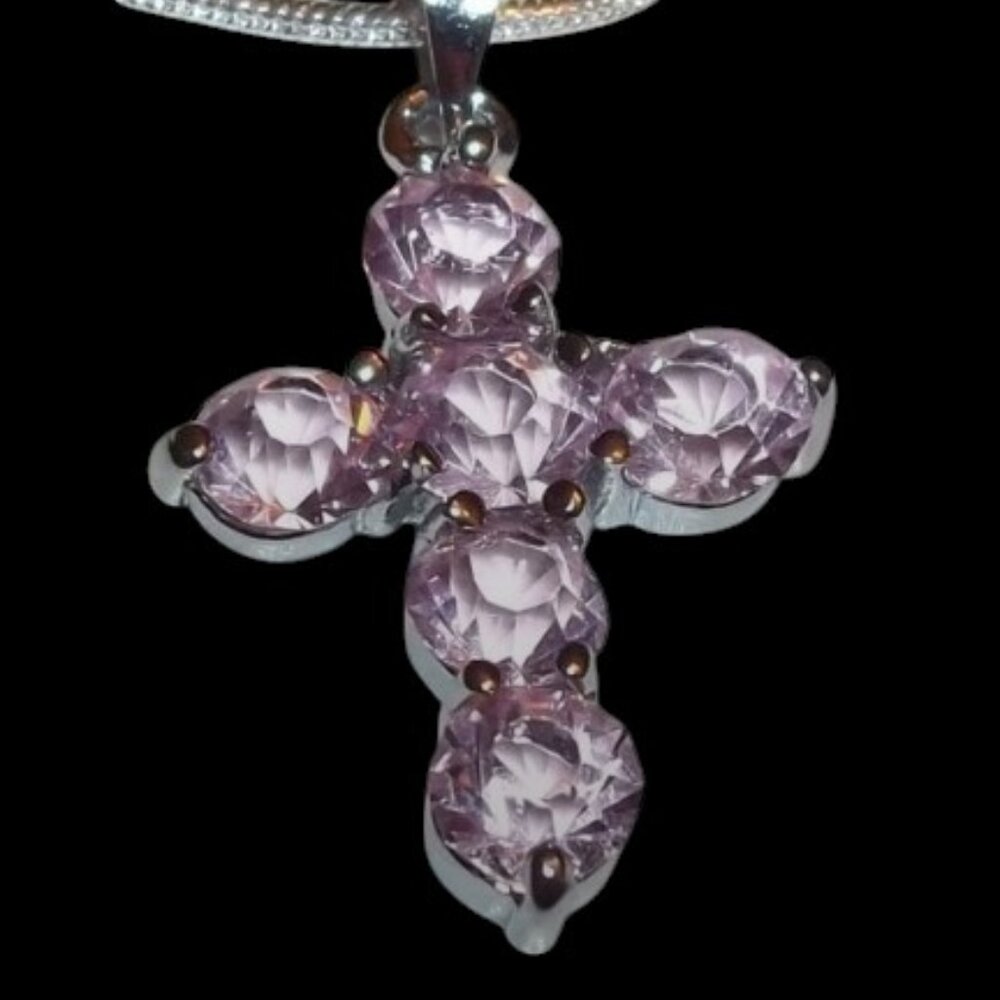 Stunning Pink Crystal Cross Necklace – Elegant Silver-Plated Faith Pendant NWT